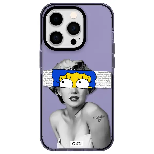 a woman with a cartoon on her head Apple iPhone 14 pro impact Lilac Case