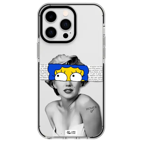 a woman with a cartoon on her head Apple iPhone 14 pro max impact black border Case
