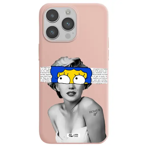 a woman with a cartoon on her head Apple iPhone 14 pro max Silicone pastel pink Case