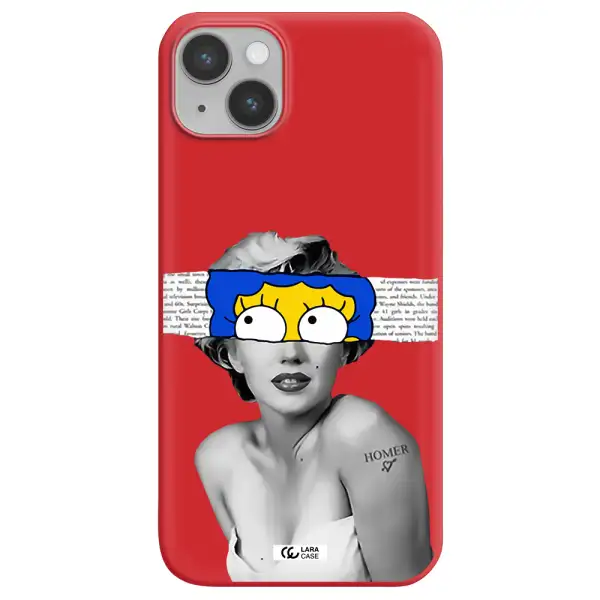 a woman with a cartoon on her head Apple iPhone 14 Silicone Imperial Red Case