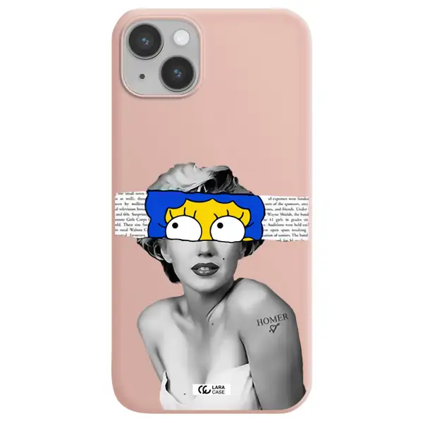 a woman with a cartoon on her head Apple iPhone 14 Silicone pastel pink Case