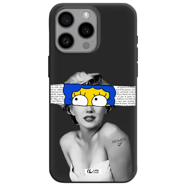 a woman with a cartoon on her head Apple Iphone 15 Pro max Silicone black Case