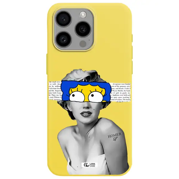 a woman with a cartoon on her head Apple Iphone 15 Pro max Silicone canary yellow Case