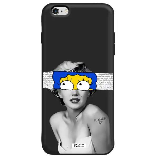 a woman with a cartoon on her head Apple iPhone 6 plus Silicone black Case