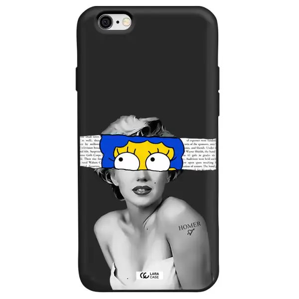 a woman with a cartoon on her head Apple iPhone 6 Silicone black Case