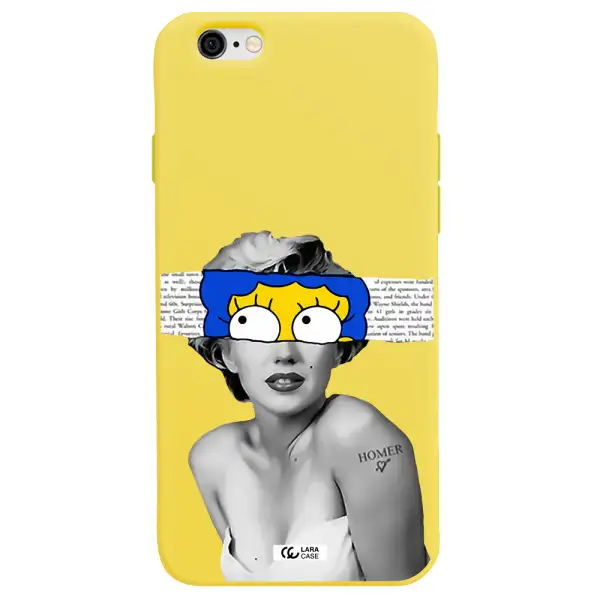 a woman with a cartoon on her head Apple iPhone 6 Silicone canary yellow Case
