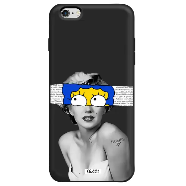 a woman with a cartoon on her head Apple iPhone 6S Silicone black Case