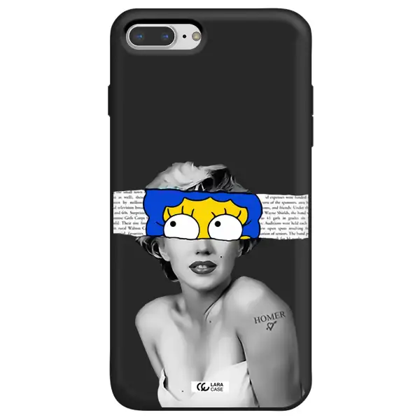 a woman with a cartoon on her head Apple iPhone 7 plus Silicone black Case