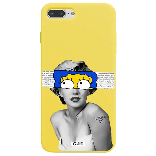 a woman with a cartoon on her head Apple iPhone 7 plus Silicone canary yellow Case