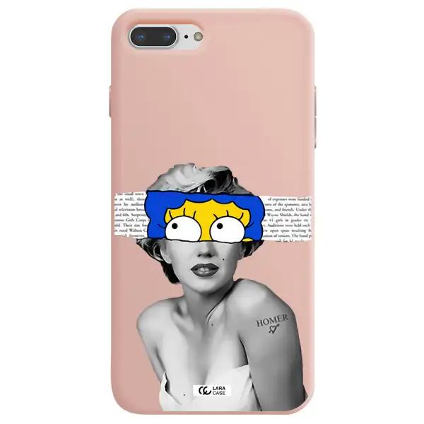 a woman with a cartoon on her head Apple iPhone 7 plus Silicone pastel pink Case