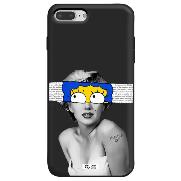 a woman with a cartoon on her head Apple iPhone 8 plus Silicone black Case