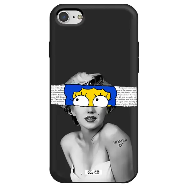 a woman with a cartoon on her head Apple iPhone 8 Silicone black Case