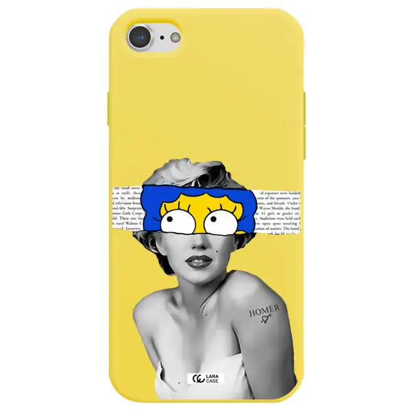 a woman with a cartoon on her head Apple iPhone 8 Silicone canary yellow Case