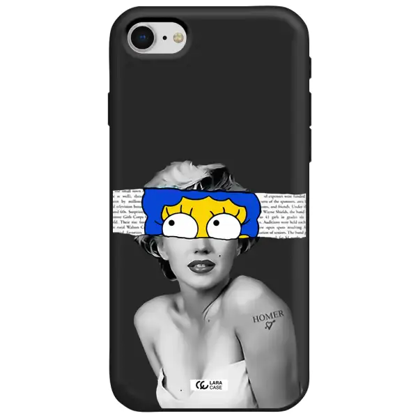 a woman with a cartoon on her head Apple iPhone se 2020 Silicone black Case