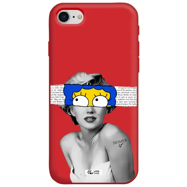 a woman with a cartoon on her head Apple iPhone se 2020 Silicone Imperial Red Case