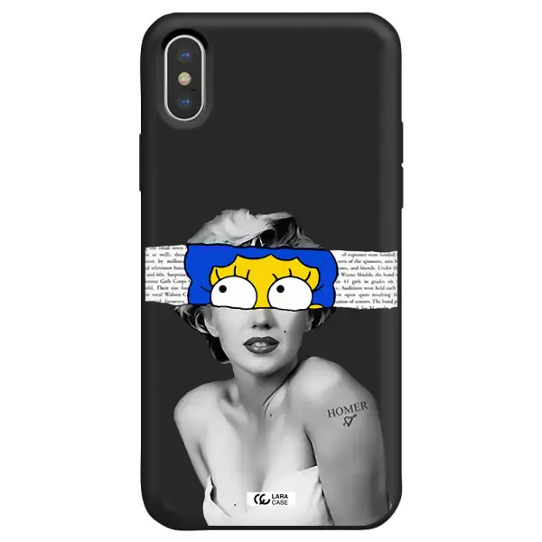 a woman with a cartoon on her head Apple iPhone X Silicone black Case