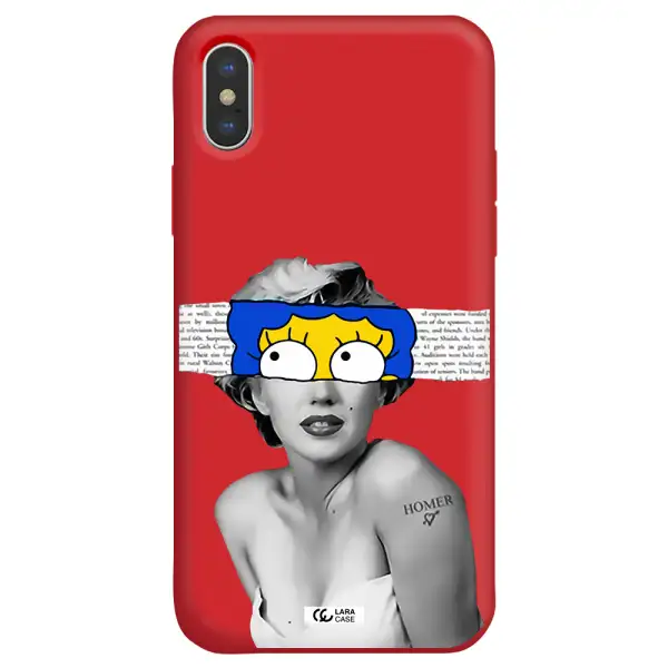 a woman with a cartoon on her head Apple iPhone X Silicone Imperial Red Case