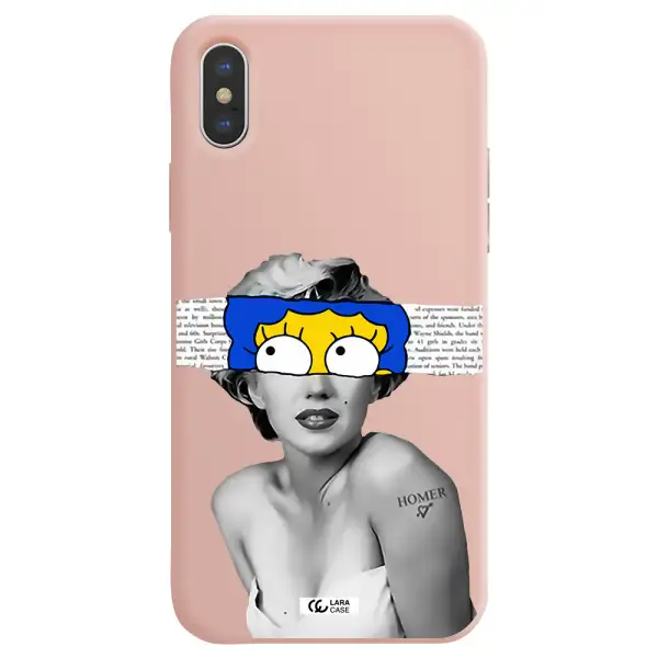 a woman with a cartoon on her head Apple iPhone X Silicone pastel pink Case