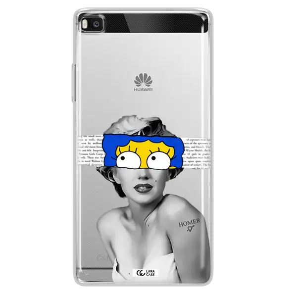 a woman with a cartoon on her head Huawei P8 Clear TPU Case