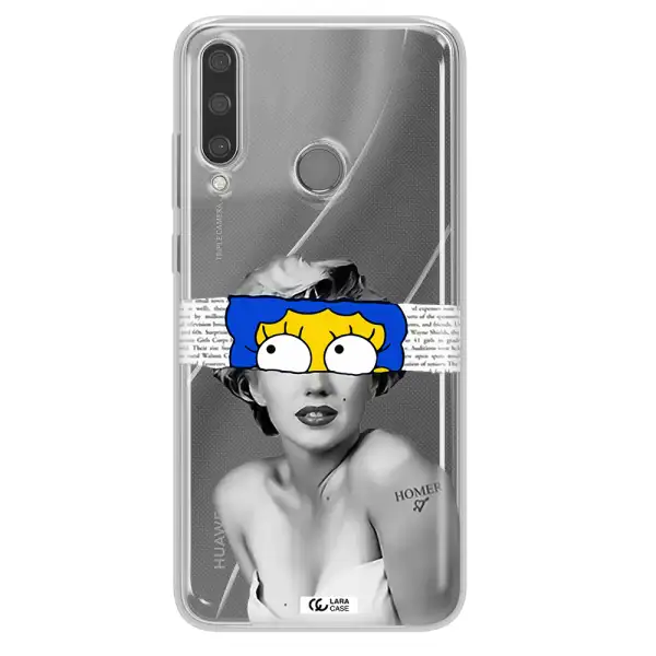 a woman with a cartoon on her head Huawei Y6P Clear TPU Case