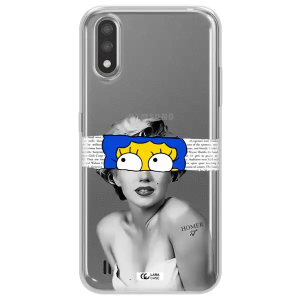 a woman with a cartoon on her head Samsung A01 Clear TPU Case