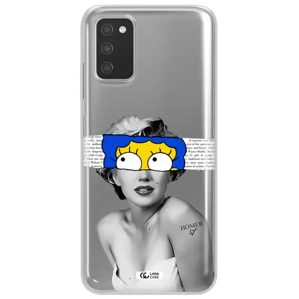 a woman with a cartoon on her head Samsung A03S Clear TPU Case