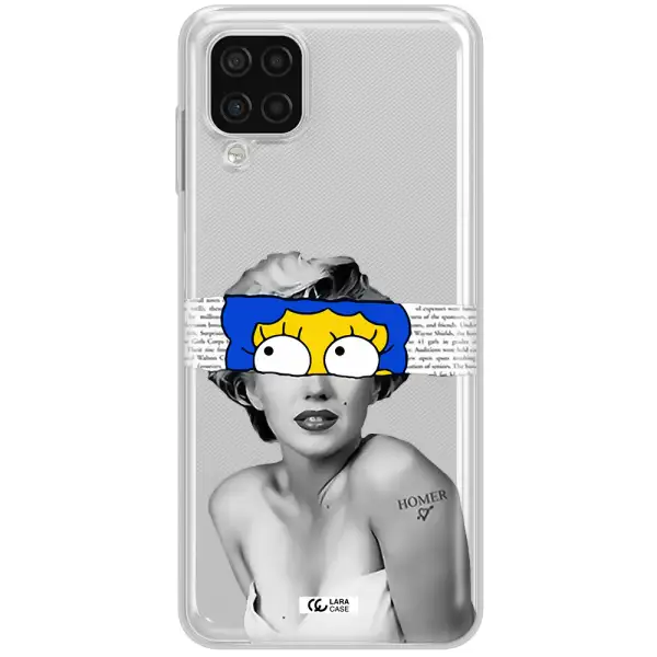 a woman with a cartoon on her head Samsung A12 4g Clear TPU Case