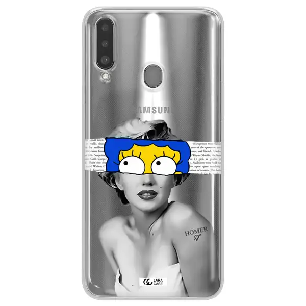 a woman with a cartoon on her head Samsung A20S Clear TPU Case