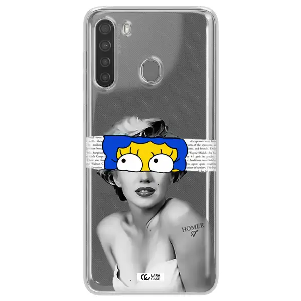 a woman with a cartoon on her head Samsung A21 Clear TPU Case