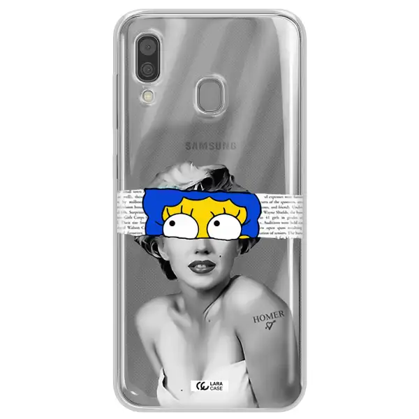 a woman with a cartoon on her head Samsung A30 Clear TPU Case