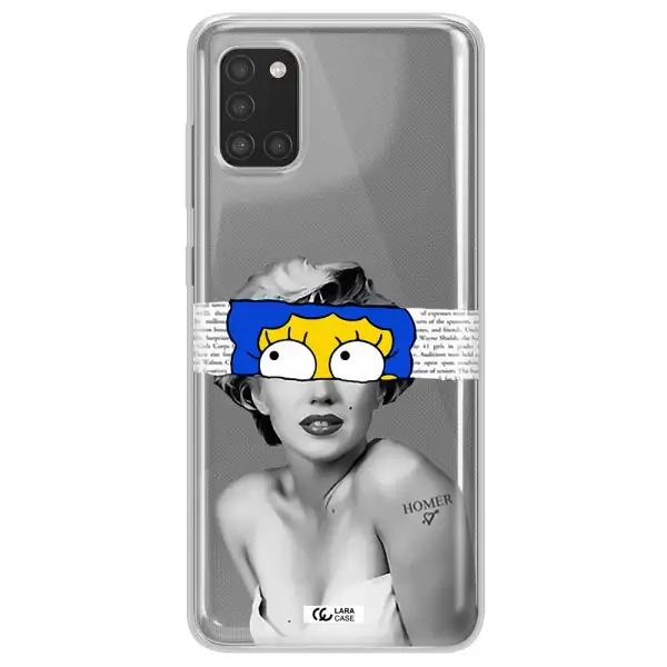a woman with a cartoon on her head Samsung A31 Clear TPU Case