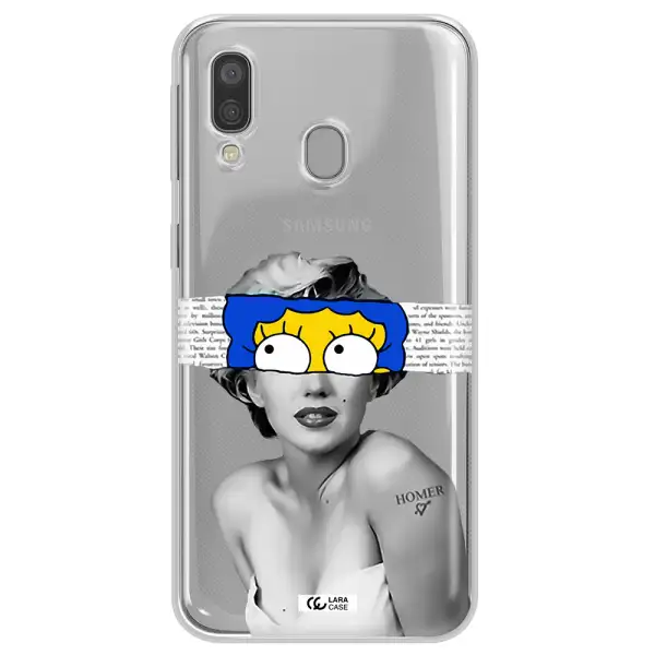 a woman with a cartoon on her head Samsung A40 Clear TPU Case