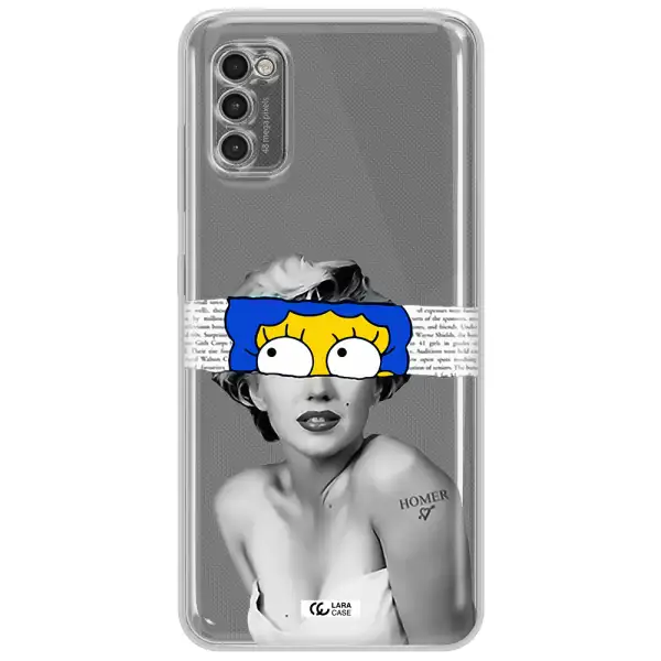 A Woman With A Cartoon On Her Head Samsung A41 Clear Tpu Case