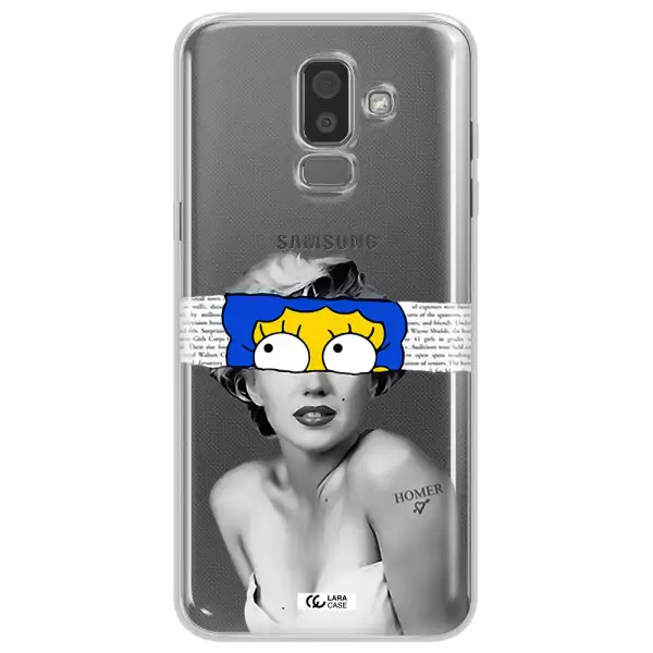 a woman with a cartoon on her head Samsung J8 Clear TPU Case