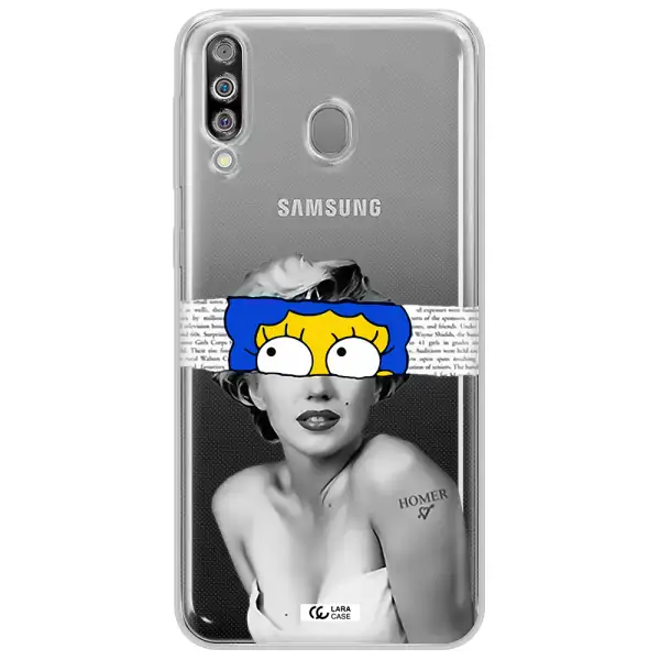 a woman with a cartoon on her head Samsung M30 Clear TPU Case