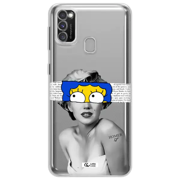 a woman with a cartoon on her head Samsung M30S Clear TPU Case