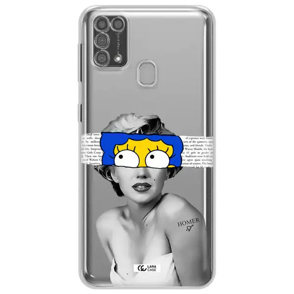 a woman with a cartoon on her head Samsung M31 Clear TPU Case