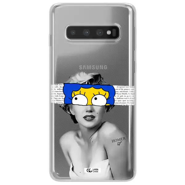 a woman with a cartoon on her head Samsung S10 Clear TPU Case