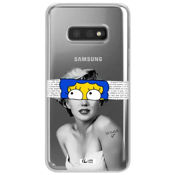 a woman with a cartoon on her head Samsung S10e Clear TPU Case