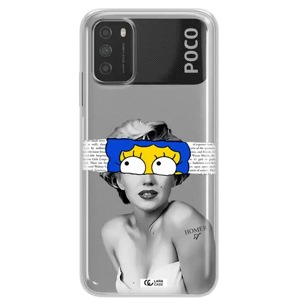 a woman with a cartoon on her head Xiaomi Poco M3 Clear TPU Case