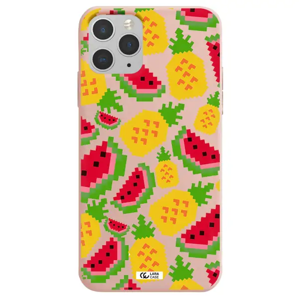 a pattern of watermelon and pineapples Apple iPhone 11 pro max Silicone pastel pink Case