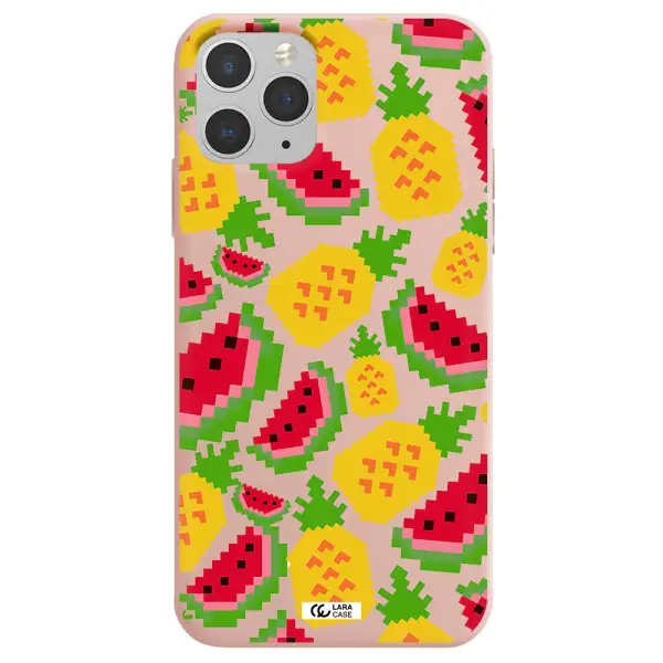 a pattern of watermelon and pineapples Apple iPhone 11 pro Silicone pastel pink Case