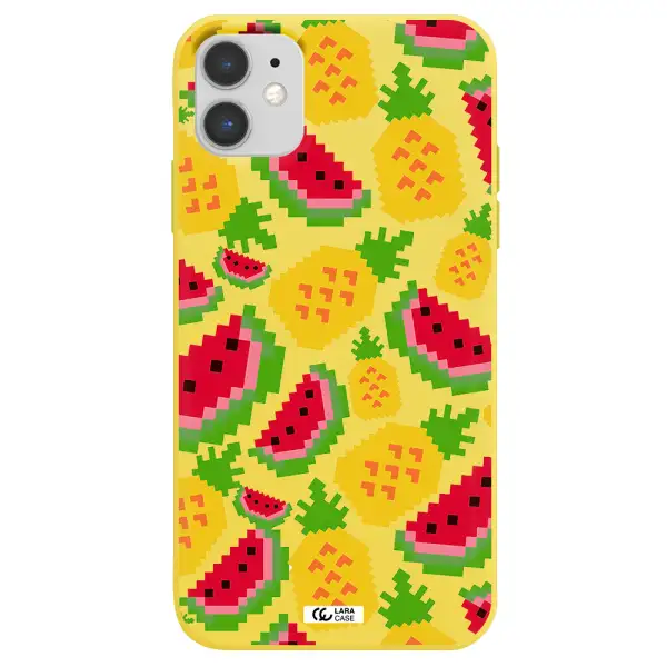a pattern of watermelon and pineapples Apple iPhone 11 Silicone canary yellow Case