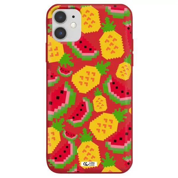 a pattern of watermelon and pineapples Apple iPhone 11 Silicone Imperial Red Case