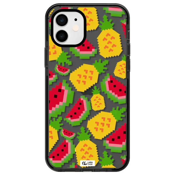 a pattern of watermelon and pineapples Apple iPhone 12 impact Smoke Black Case