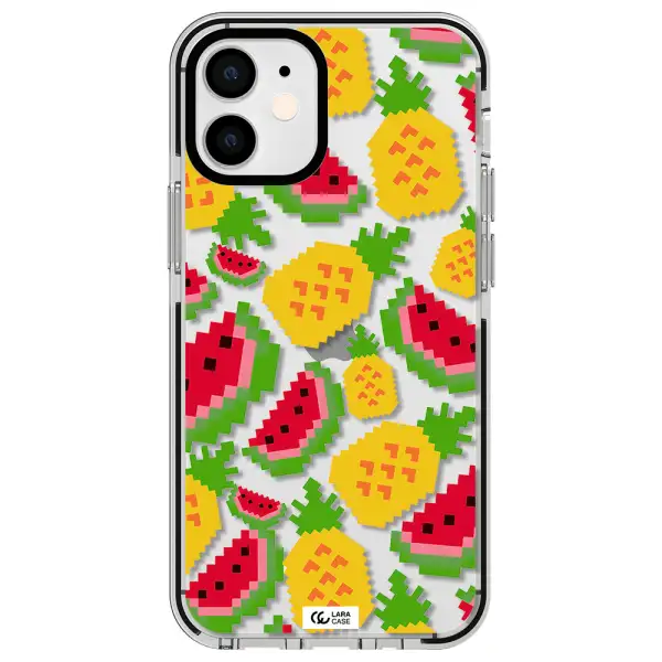 a pattern of watermelon and pineapples Apple iPhone 12 mini impact black border Case