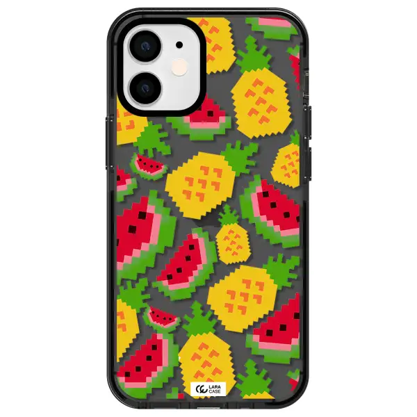 a pattern of watermelon and pineapples Apple iPhone 12 mini impact Smoke Black Case