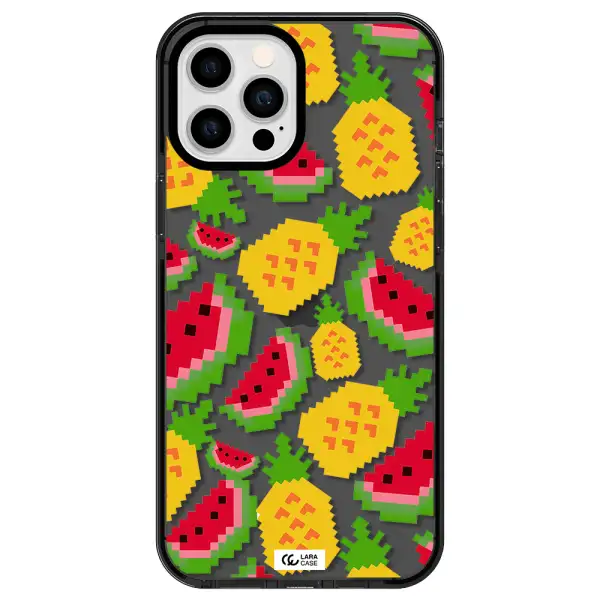 a pattern of watermelon and pineapples Apple iPhone 12 pro max impact Smoke Black Case