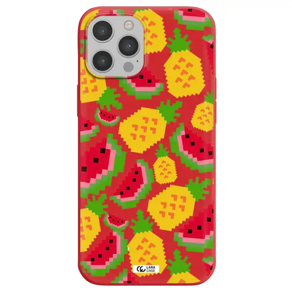 a pattern of watermelon and pineapples Apple iPhone 12 pro max Silicone Imperial Red Case