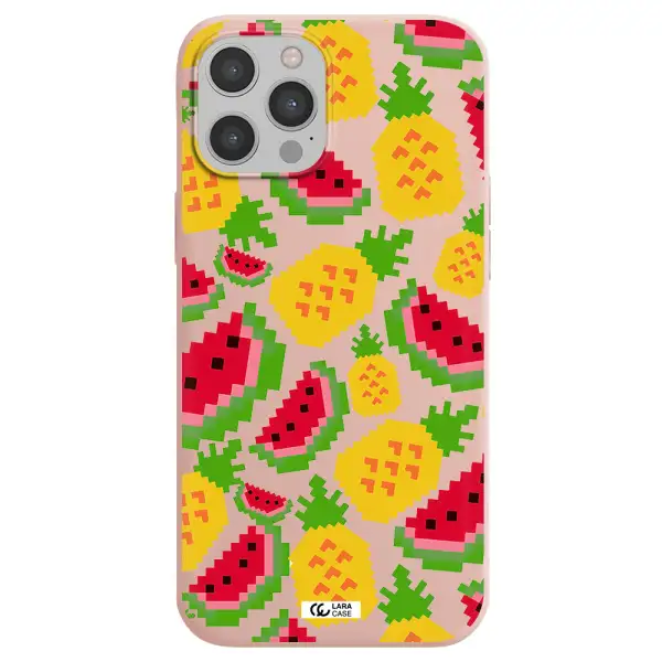 a pattern of watermelon and pineapples Apple iPhone 12 pro max Silicone pastel pink Case